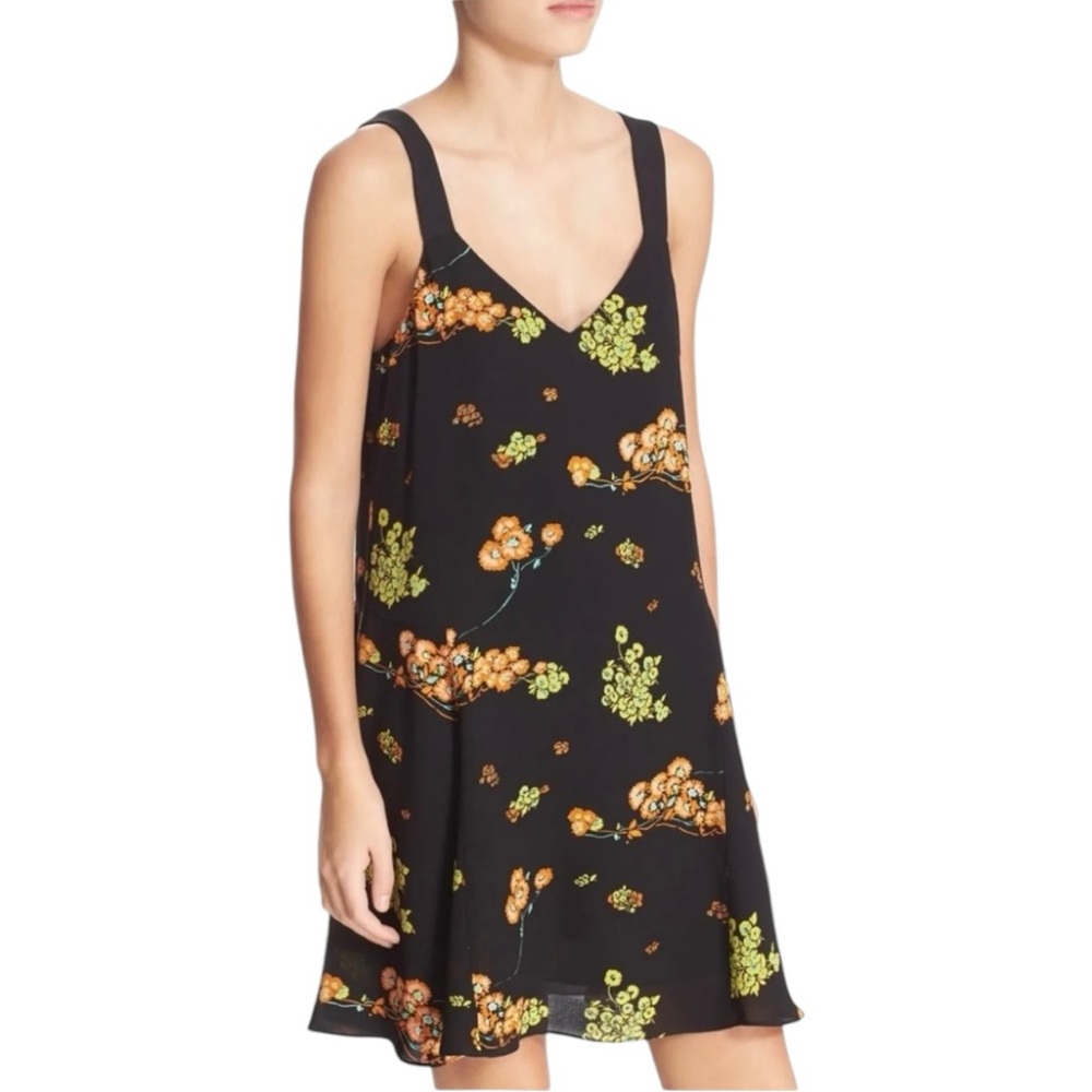 A.L.C. Dress Black Serena Floral Print Silk Mini Sleeveless Flowy Size 0